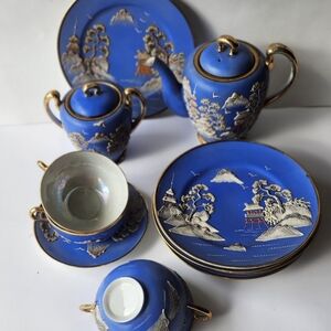 Moriyama Morimura Bone China Blue Willow Gold Tea Set